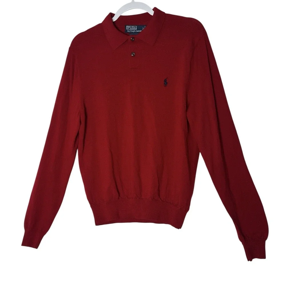 Polo Ralph Lauren Sweater Large 100% Merino Wool Knit Polo Oxford Gentlemen‎